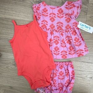 Carter’s 3PC Floral Set 3-6M Pink Summer Outfit NWT 🌸